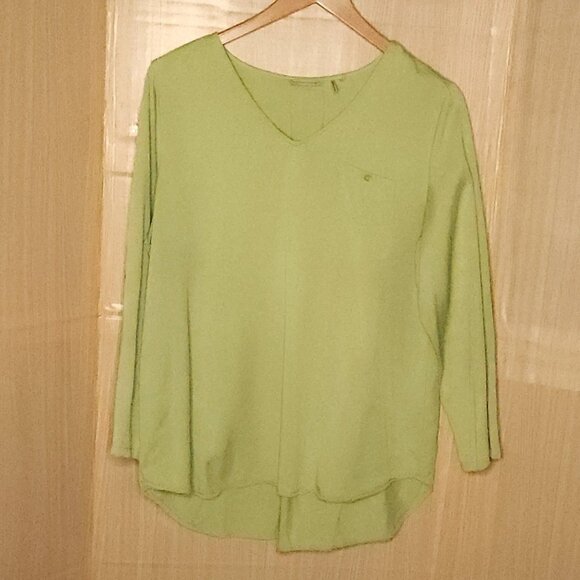 Soft Surroundings Womens Lime Green Heavyweight Tencel High Low Tunic Top Large - Picture 1 of 7